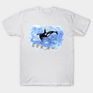 Orca under water watercolor painting T-Shirt